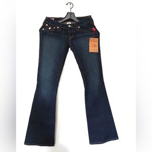 True Religion Joey Jeans Womens 27 Stretch Flared Bootcut Wide Leg Blue Low Rise